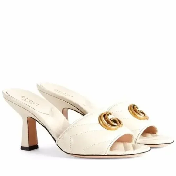 Gucci Marmont GG Padded Chevron Matelasse Leather Mule Sandal Heels Shoes - Picture 1 of 16